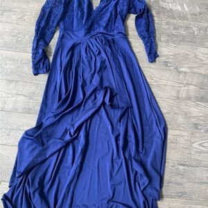 Elegant Blue Lace Asymmetrical Evening Gown